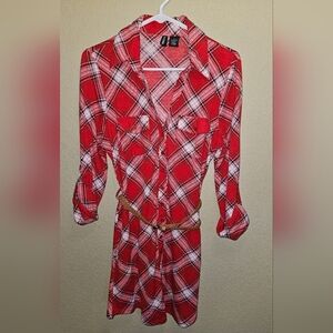 Long Sleeve Red Plaid Dress